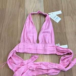 Pink low cut halter tie back Zara crop top